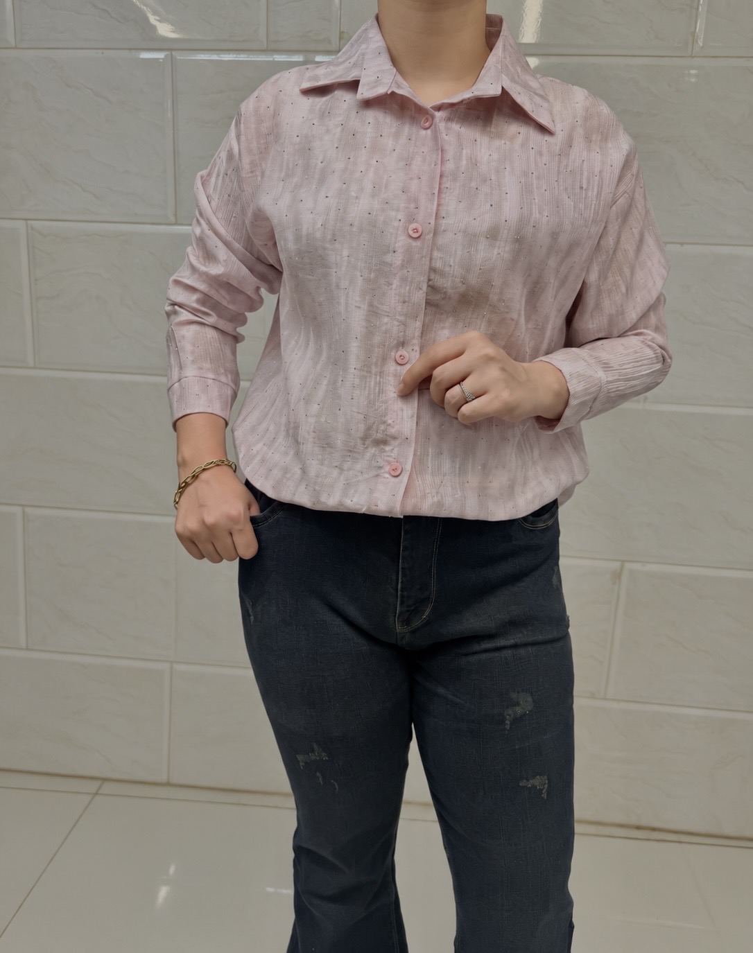 شومیز زنانه کراپ نگینی